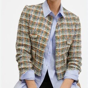 NWOT! ANTHROPOLOGIE AUTRES FILLES Jewel Button Tweed Boucle Cropped Blazer - XS